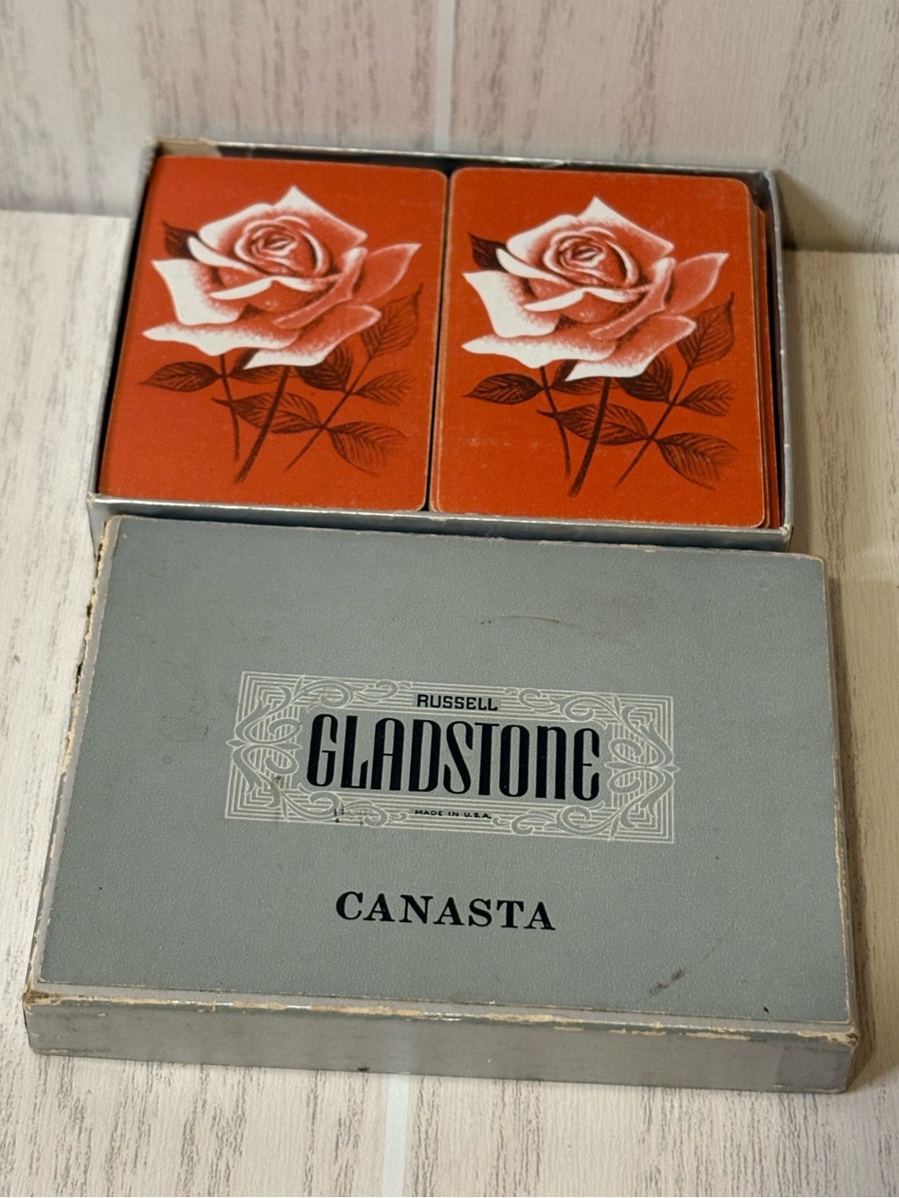 Vintage 50s rose playing cards in original package double deck